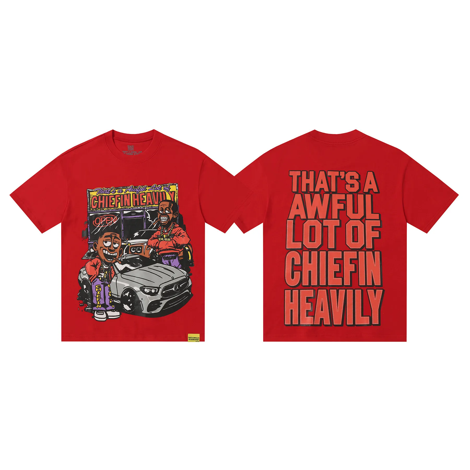 # /White｜That's A AWFUL LOT OF COUGH SYRUP In Stock Real shot American simple trendy brand loose casual T-shirt Fabric (fabric): 32 counts Weight combed double yarn pure cotton Sizes (size): S-M L X L Color (colour): Chinese red/ivory white